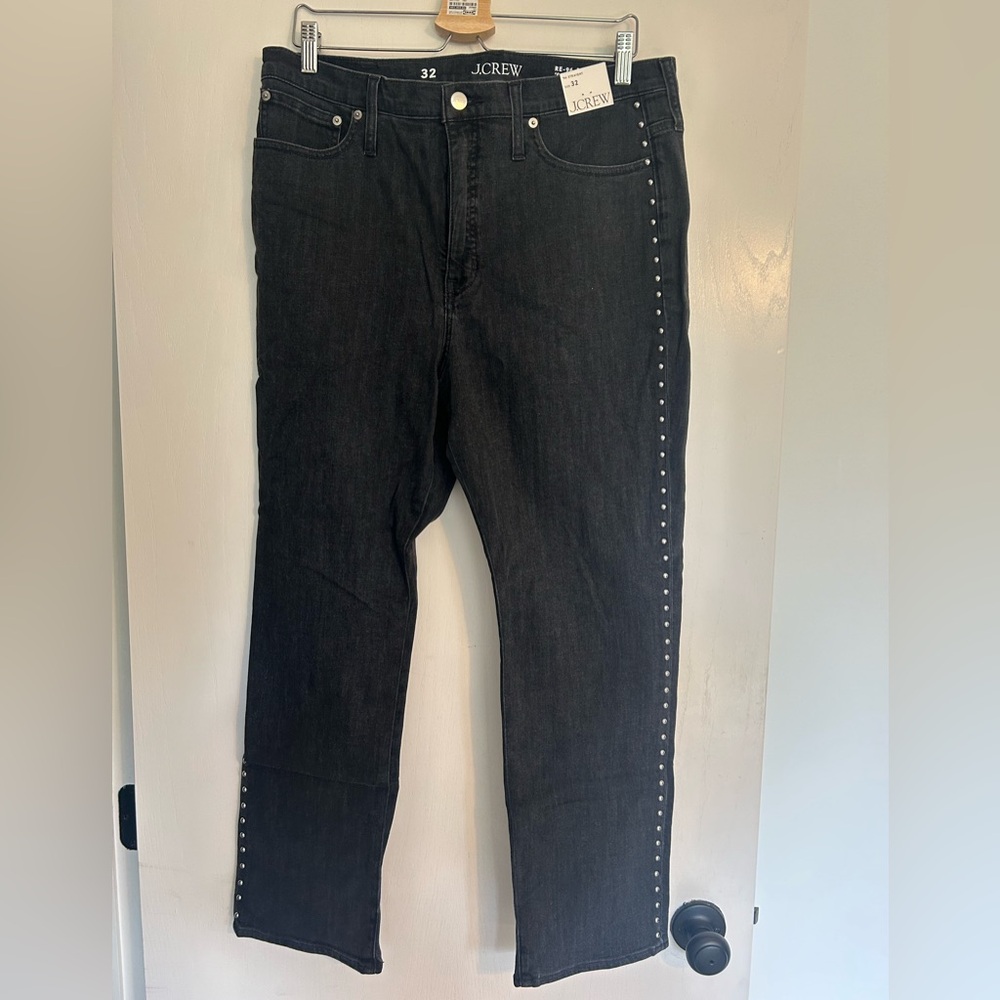 NWT J. Crew Dark Gray Straight Jeans with Studs